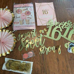 16th Birthday in pink and gold decorations set!